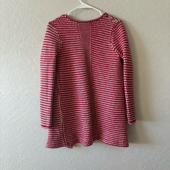 Talbots Woman Red White 100% Merino Wool Long Sleeve Cardigan Open Front Sweater - Picture 7 of 9